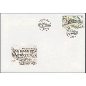 0595 FDC - 150. v&yacute;roč&iacute; b&yacute;val&eacute; Jihoseveroněmeck&eacute; dr&aacute;hy z Pardubic do Liberce
