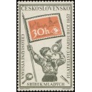 0948 - Pion&yacute;r s trubkou a standartou v podobě po&scaron;tovn&iacute; zn&aacute;mky