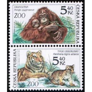 0302-0303 (2blok svisle) - Zv&iacute;řata v ZOO: Orangutan + Tygr