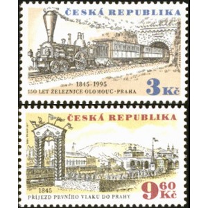 0081-0082 (s&eacute;rie) - 150. v&yacute;roč&iacute; př&iacute;jezdu prvn&iacute;ho vlaku z Olomouce do Prahy
