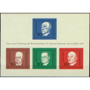 Mi DE 0554-557A (aršík) - 1. výročí úmrtí Dr. Konráda Adenauera