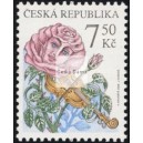0472 - Gratulační známka, květina hrající na housle
