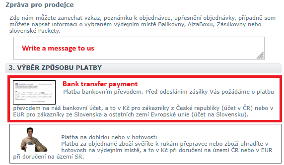 Výběr způsobu platby