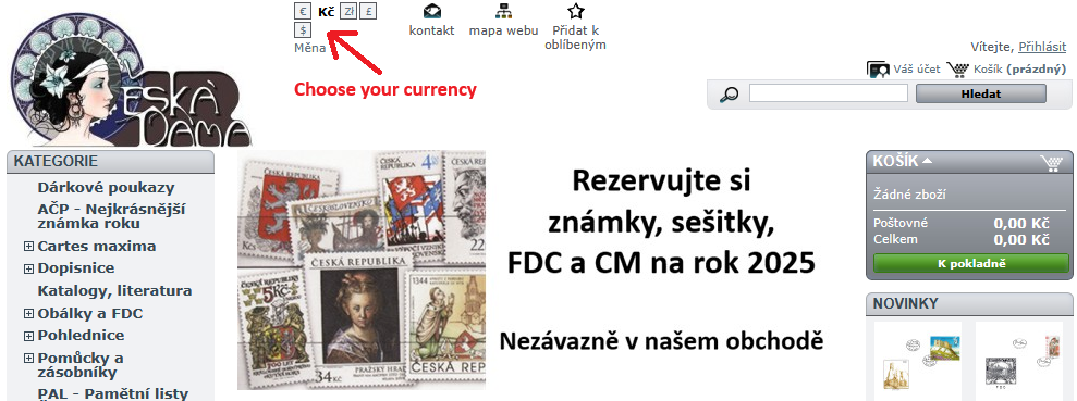 Záhlaví obchodu filatelie Česká Dáma