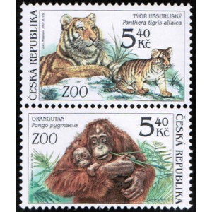 0302-0303 (2blok svisle) - Zvířata v ZOO: Tygr + Orangutan